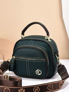 High-Quality Apple-Shaped Soft Leather Multi-Layer Large Capacity Shoulder Crossbody Bag, Fashionable Handbag - Black - View 10