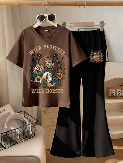 2 piezas Conjunto de ropa de verano para niñas, camiseta de manga corta holgada y conjunto de pantalones cortos, estilo minimalista casual, adecuado para la escuela/deportes/actividades al aire libre