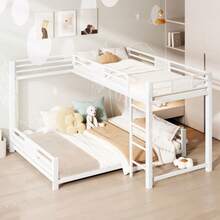 L-Shaped Metal Bunk Bed, Dimensions 90 X 200 Cm And 140 X 200 Cm, White - White - View 4