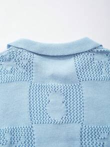 LOOKUN Men's Spring/Summer Old Money Dark Green Hollow Mesh Polo Collar Short Sleeve Knit Top, Loose Breathable Casual Versatile Shirt - Baby Blue - View 10