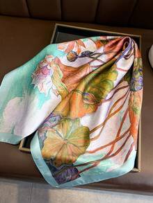 1条女士优雅复古印花轻薄缎面方巾，波西米亚风休闲女士围巾/披肩，轻薄舒适，适合春夏日常佩戴和外出。 - 彩色 - 查看 5