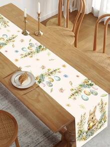 1pc Easter Table Runner, Featuring Rabbit, Eggs And Floral Patterns, 35*180cm Polyester Material, Farmhouse Style Easter Table Runner, 2026 Easter Home Decor, Kitchen Dining Table Decoration, Spring Holiday Decor - Multicolor - View 8