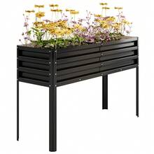 Galvanized Raised Garden Bed with Legs, 50*17*32 in Large Elevated Planter Box for Outdoor Vegetables, Flowers & Herbs, Sturdy Metal Raised Beds for Backyard, Patio, Balcony, Black - Negro - Ver 2
