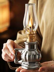 1个陶瓷电镀家用油灯，带手柄和灯罩，可调节灯芯，露营燃料灯，室内陶瓷油灯烛台，带灯芯的煤油灯，带火焰控制旋钮的油灯/防风灯 - 1PC - 查看 7