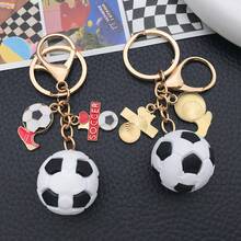 1pc Fashion Sports Soccer Charm Keychain, Enamel Football Lobster Clasp Keychain Bag Charms Purse Charm - Multicolor - View 4