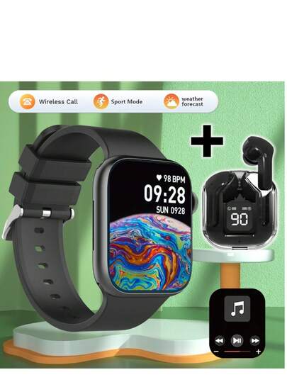 2.01英寸高清显示屏智能手表+耳机套装，合金机身，无线通话，多种运动模式，久坐提醒，适合作为礼物送给朋友和情侣。