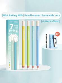 4pcs Macaron Color Large Pencil Erasers - Free Pencil Sharpener Included, Dust-Free Precision Erasers For Students, High-Light Erasers For Art Sketching - Extra Wide Core Pencil Eraser - View 12