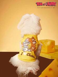 TOM & JERRY X PETSIN 1件卡通可爱“我爱奶酪”印花黄色猫狗通用弹力舒适狗狗背心 - 黃色 - 查看 11