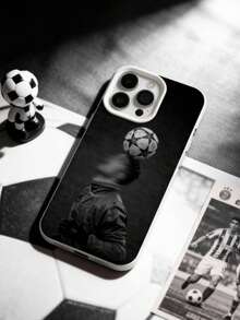 1pc 17/16 Pro Max/15 Plus/14 Pro Passionate Fan Grapefruit Peel Texture Phone Case, INS Style Football Element Print, Full-Body Shockproof, Precise Cutouts - Beige - View 2
