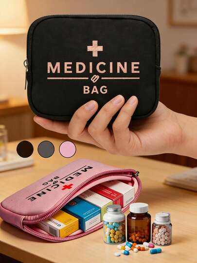 Portable Travel Medical Kit, Printed With "MEDICINE BAG" And Pattern,Portable Camping Medicine Pouch,Compact First Aid Kit, Version Of Travel And Home Portable Storage Bag,Small Medicine Bag, Convenient Medicine Kit, Emergency Kit,Multiple Colors Available,For Daily/Outdoor/Travel, Essential For Health - Conscious & On - The - Go Users, Must - Have Medical Accessory,Daily Healthcare Organizer ,Travel Essential Bag