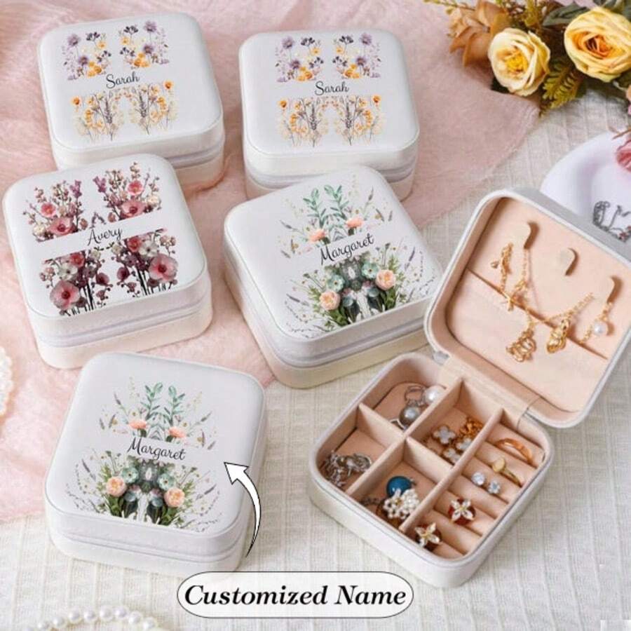 Customizable Personalized Jewelry Box, Can Be Used As Travel Jewelry Box, Bridesmaid Gift, Wedding Favor, Women's Personalized Gift, Engraved Jewelry Box, Birthday Gift - Multicolor - View 1