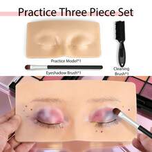 1pc Silicone Eyebrow Tattoo Practice Pad + 2pcs Makeup Brushes And Cleaning Brush Set - Multicolor - View 4