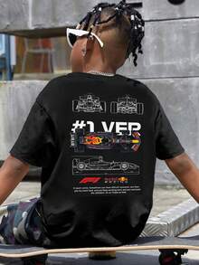 F1 Red Bull Racing VER Car Print Men's Cotton T-Shirt Streetwear Style Racing Enthusiast Daily Top - 黑色 - 查看 2