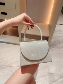 月光之夜手提包——一款简约闪亮的缎面托特包。优雅时尚的晚宴手拿包，适合女士出席晚宴、派对和约会。 - 銀色 - 查看 1