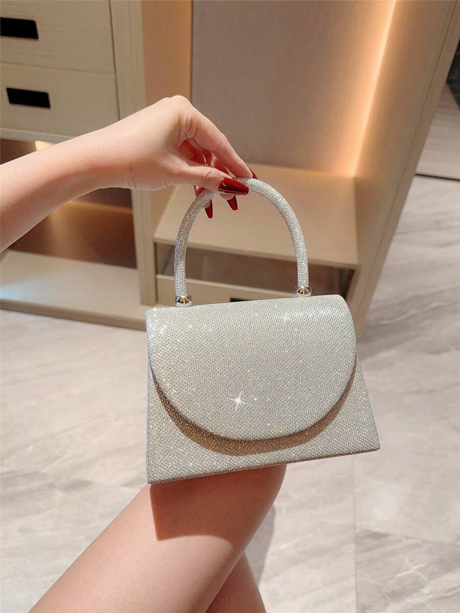月光之夜手提包——一款简约闪亮的缎面托特包。优雅时尚的晚宴手拿包，适合女士出席晚宴、派对和约会。 - 銀色 - 查看 1