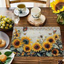 4pcs Retro Sunflower Butterfly Table Mats | Non-Slip, Wipe Clean Dining Table Mat Set For Party, Kitchen Dining Decoration, Linen Material - 12x18inch - View 11