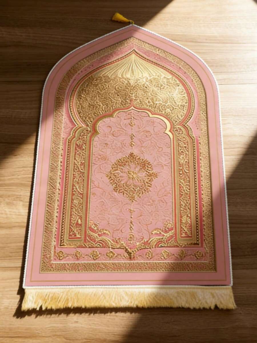 1pc Tasseled Floral Pattern Mat, Pink Rug, Intricate Design Mat, Tasseled Edged Pad, Suitable For Indoor And Outdoor, Rectangular Tassel Decor Carpet, Washable