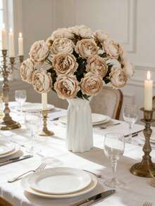 1/50 piezas Rosas artificiales realistas de 38 cm, flores de rosas falsas con tallos largos, flores de peonía rosa de Austin para decoración de cocina, fiesta y boda - marrón claro - Ver 5