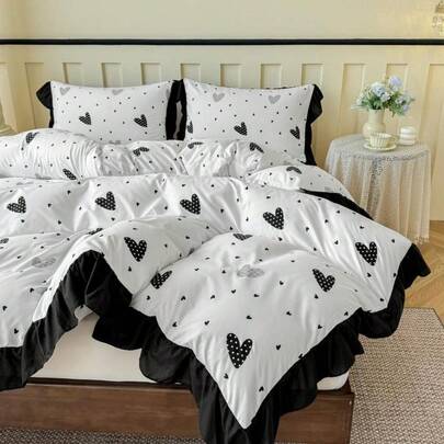 Heart Print Duvet Cover Set Pillowcase Without Filler Soft Halloween Home Bedroom Decor
