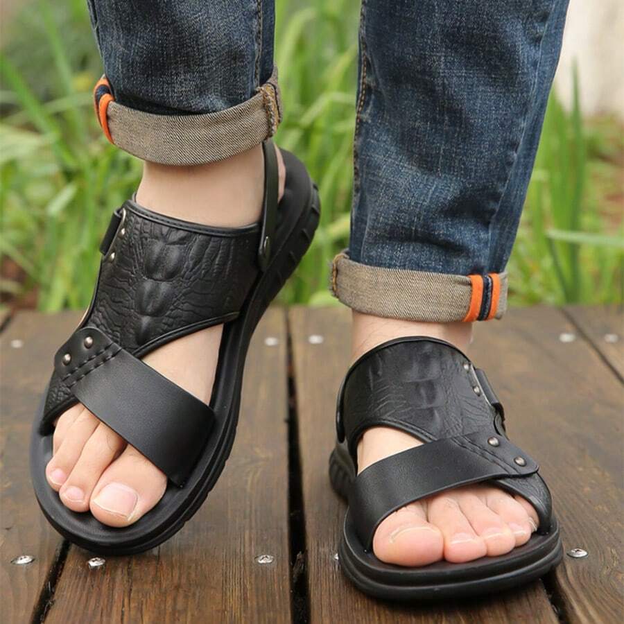 Sandalias de verano para hombre para actividades al aire libre Suela antideslizante y acolchada para mayor comodidad Diseño de punta recta Sandalias de playa para deportes al aire tiempo libre - Negro - Ver 1