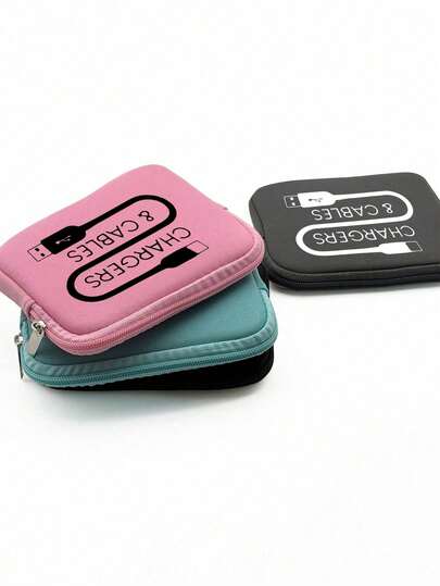 1pc Portable Digital Travel Case With Data Cable Pattern, Portable Hard Drive Bag, Digital Storage Bag, Data Cable Bag, Power Supply Inner Sleeve Bag, Travel-Friendly Protective Cover,For Chargers, Cables, Headphones,USB Flash Drive, External Hard Drive,And Other Small Accessories,Suitable For Home, Office, And Travel, Travel Essentials, Dormitory Supplies,Gifts For Friends And Teachers, Birthday Gifts