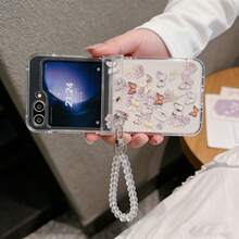 Cute Butterfly Folding Phone Case With Chain Compatible With Samsung Galaxy Z Flip3 5G/Galaxy Z Flip 4 5G/Galaxy Z Flip 5 5G/Galaxy Z Flip 6 5G/Galaxy Z Flip 7 5G - Multicolor - View 4