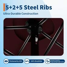 Sombrilla rectangular de 4,5 m con luces solares y base incluida. Sombrilla grande con manivela, 36 luces LED y protección UV para exteriores, patio, terraza y piscina. Color burdeos. - B - Ver 5