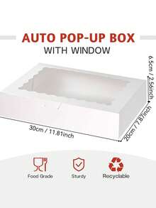 10/5个/1个带窗口面包盒，尺寸为12 x 8 x 2.5英寸，大号白色饼干盒，自动弹出式糖果盒，适用于派、蛋糕、松饼、甜甜圈和糕点，适合派对、节日、婚礼、生日等场合。 - 白色 - 查看 9