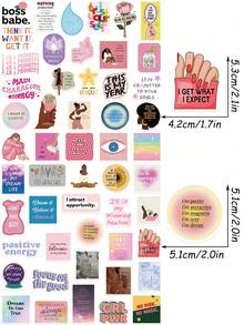 52张卡通愿景板贴纸，美观涂鸦风格，适用于手机壳、笔记本电脑、行李箱、剪贴簿、文具、日记本、冰箱、衣柜、钱包、背包、吉他等，PVC材质。 - 1 Set - 查看 7