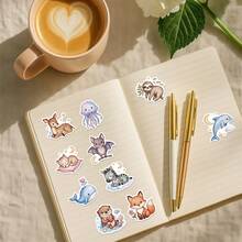 50/100張夢幻動物貼紙－柔和色調熊貓、狐狸與水母在雲朵與花朵中，乙烯基貼紙，適用於水壺、筆記本電腦與剪貼簿，適合成人與青少年，返校季 - A - 查看 10