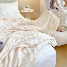 Luxurious Double-Sided Fleece Throw Blanket - Soft,Plush White 130*160 Double-Layer Jacquard Taffeta Blanket, Luxurious Soft Fleece Throw For All Seasons, Bedroom Elegance & Gift Ready - Creamy White - View 4