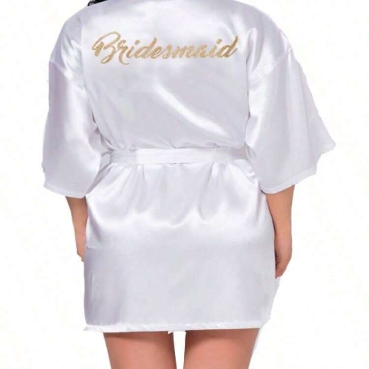 1 pieza Bata con letra dorada, bata con inicial de novia y dama de honor, ropa de preparación para la fiesta nupcial, accesorio para ceremonia y recepción de boda, ropa de dormir de primavera/verano para dama de honor, vestido de novia, bata bordada para despedida de soltera, bata nupcial, suministros para fiesta nupcial, boda al aire libre, suministros para fiesta festiva, decoración de baño, suministros para el regreso a clases - Dama de honor blanca - Añade 9