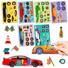 6 Sheets DIY Car Stickers For Teens, 6 Cartoon Racing Car Designs, Expression Sticker Making, Party Favor Stickers, Notebook And Planner Decor - Multicolor - View 1