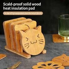 Cartoon Hollow Wooden Cup Coasters, Thick Heat Insulation Mat, Non-Slip Pot Pan Dish Pad For Kitchen - Ginger - View 2