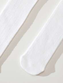 1 Pair Girls' Lace Trim Mid-Calf Socks, Elegant & Sweet Style Suitable For Back To School, Dance - White - View 5