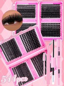 560/544pcs D-Curl Fluffy False Eyelashes Set, Includes Beginner Eyelash Tutorial, Thick & Voluminous Segmented False Lashes, With Glue, Sealant, Tweezers, Makeup Remover, Lightweight & Reusable, Large Quantity Single Lash Set, Soft & Natural Mixed Lashes, Create 3D Dimensional Eye Makeup, Suitable For DIY At Home, Travel, Daily Commute, Evening Party, Wedding Bride Makeup, Etc. - màu đen - Xem 2