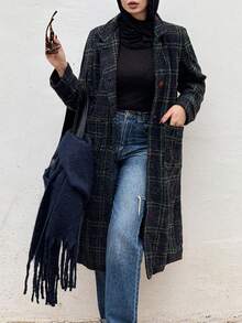 Livesso 格子翻领纽扣前襟女式外套，秋季女装 - 彩色 - 查看 4