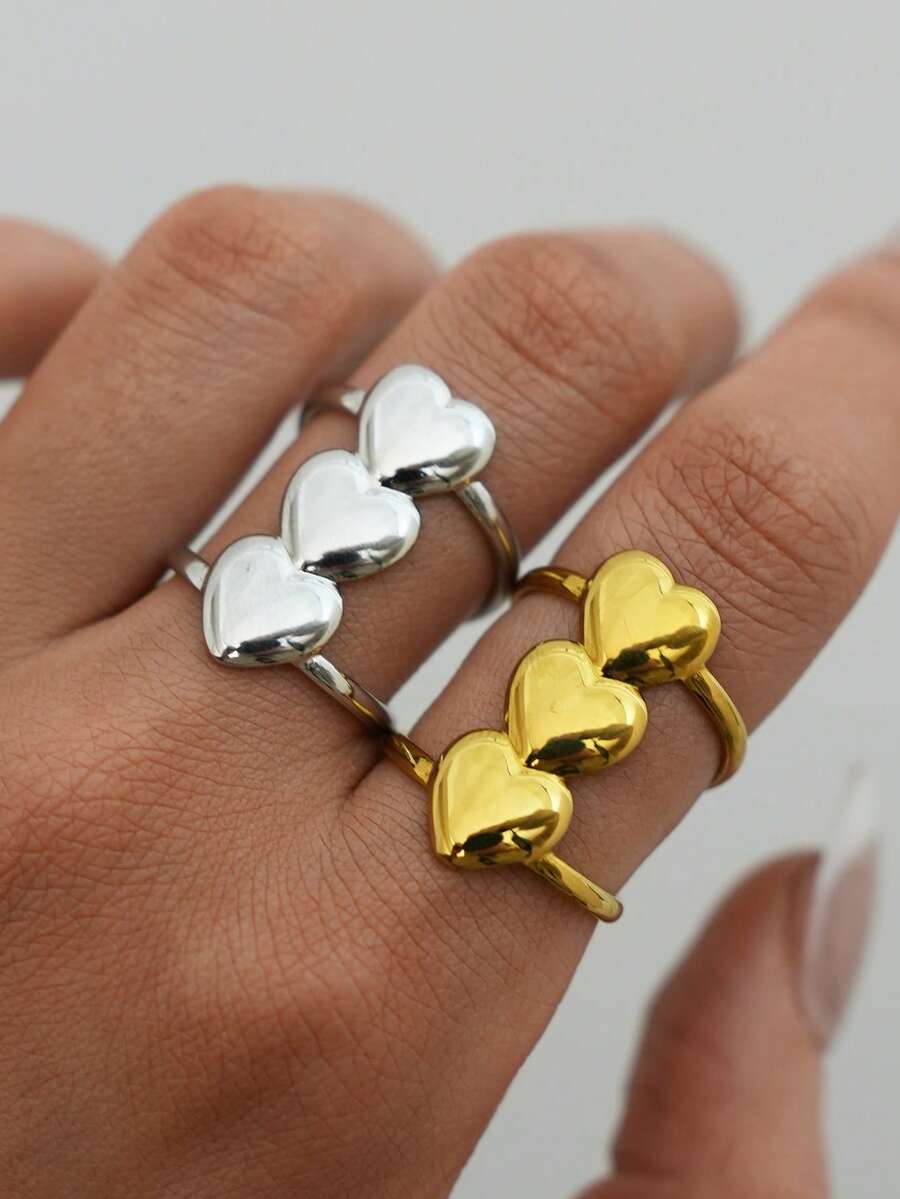 2 chiếc/1 chiếc Nhẫn hở hình trái tim dày dặn kiểu cổ điển bằng thép không gỉ mạ vàng dành cho nữ, chống nước, phụ kiện trang sức phương Tây, thích hợp đeo hàng ngày, quà tặng ngày lễ.