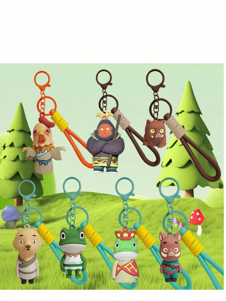 1pc Cartoon Version Cute Monster Plush Doll Keychain Bag Charm Accessory - Multicolor - View 1
