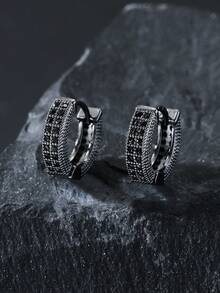 2pcs European & American Fashion Rhinestone Hoop Earrings, Unique Copper Earrings, Unisex Jewelry Accessories - Multicolor - View 14