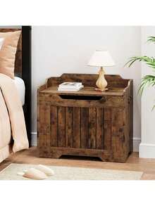 Banco de almacenamiento de pecho de madera con tapa, Caja de juguetes de madera para niños y niñas, Caja de juguetes de madera para niños grandes, Banco de almacenamiento con bisagra de , Baúl de almacenamiento para la entrada, Sala de estar, Dormitorio, Sala de juegos - 24,8 pulgadas - Marrón óxido - Ver 3