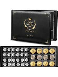 312 Pockets Thick PVC Coin Collection Album, Large Capacity Coin Storage Photo Album - Black - View 1