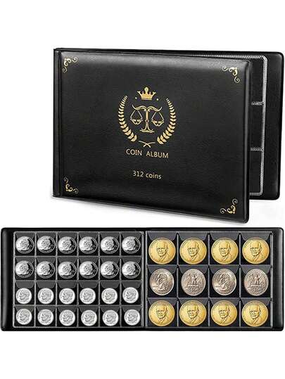 312 Pockets Thick PVC Coin Collection Album, Large Capacity Coin Storage Photo Album
