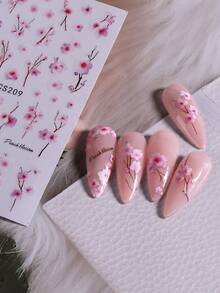 2pcs 3D Floral Nail Stickers, Pink Sakura Flower Pattern Self-Adhesive Nail Art Decorations Nails - Pink - View 6