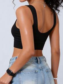 Runway Rest Women's Sports Bras Seamless Bra Small Chest Vest Top Push Up Bra Backless Bralette Breathable Soft Tube Tops Comfortable No Steel Ring Intimates Female Lingerie Underwear - Black - View 2