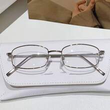 1pc Retro Small Frame Y2K Silver Frame Glasses, Unisex Metal Full Frame Decorative Glasses - Silver - View 12
