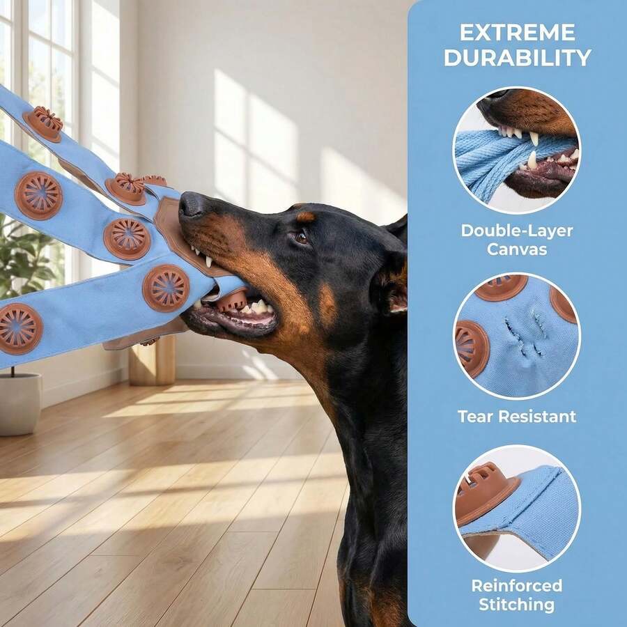 1pc Large 78cm Chew Octopus Dog Toy, Made Of Canvas And Natural Rubber, Adjustable Treat Dispenser, Interactive Food Puzzle Toy Suitable For Aggressive Chewing Large Dogs - Blue - View 1