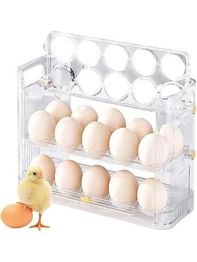 Huevera para refrigerador, caja de almacenamiento de huevos, 30 huevos/Huevo plegable de 3 capas, huevera de plástico transparente para refrigerador, para guardar, proteger y mantener frescos los huevos