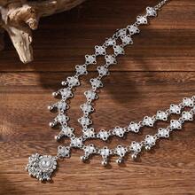 女士异域风情头饰，复古风格，银丝镂空额链，眉间垂坠吊坠，适合新娘、婚礼、肚皮舞表演及作为配饰。头饰，头部饰品 - 圓形 - 查看 11