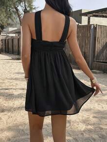 Live To Mo 夏季女士连衣裙 性感露背无肩带黑色连衣裙 适合度假、约会派对和日常穿着 优雅 - 黑色 - 查看 2